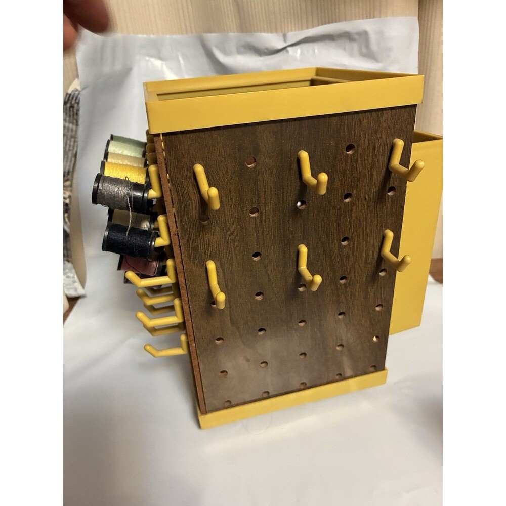 Vintage Wood Revolving Thread Rack 8 In Tall Crafts Hooks Organizer Sewing - Picture 3 of 10